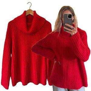 Maeve Knit Slouch Cowl Oversized Woven Crochet Turtleneck Sweater Pullover
